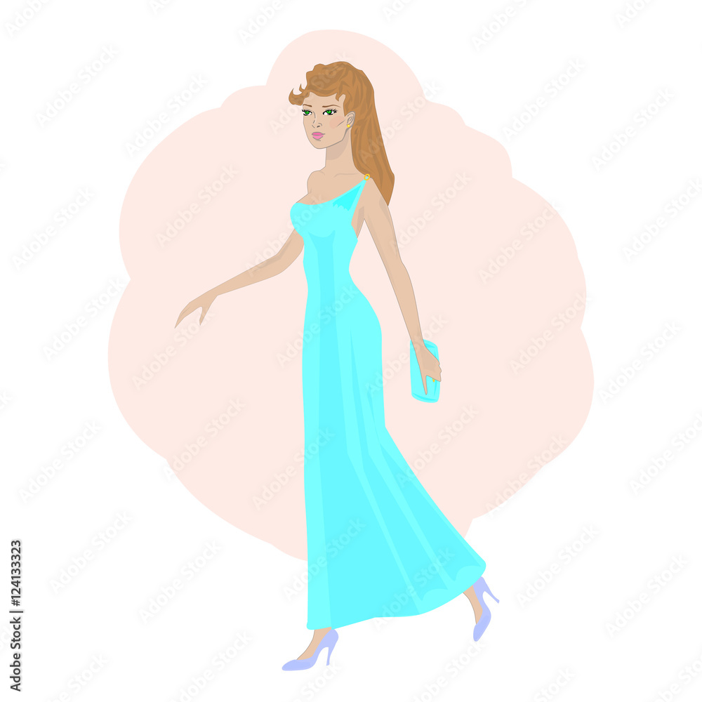 Fashion illustration of beautiful and feminine girl in stylish Fashion illustration of beautiful and feminine girl in stylish