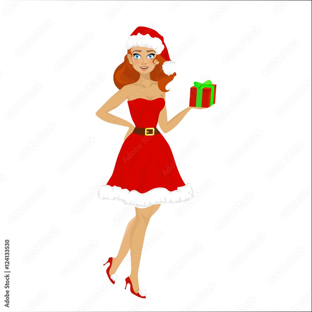 Cartoon character beautiful girl in Santa Claus clothing with Cartoon character beautiful girl in Santa Claus clothing with