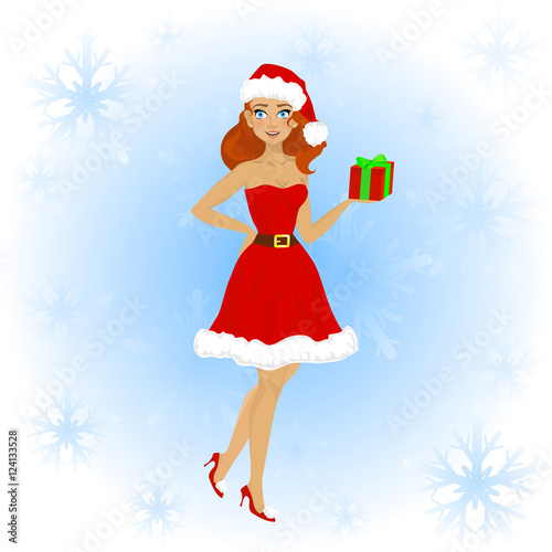 Cartoon  character beautiful girl  in Santa Claus clothing with