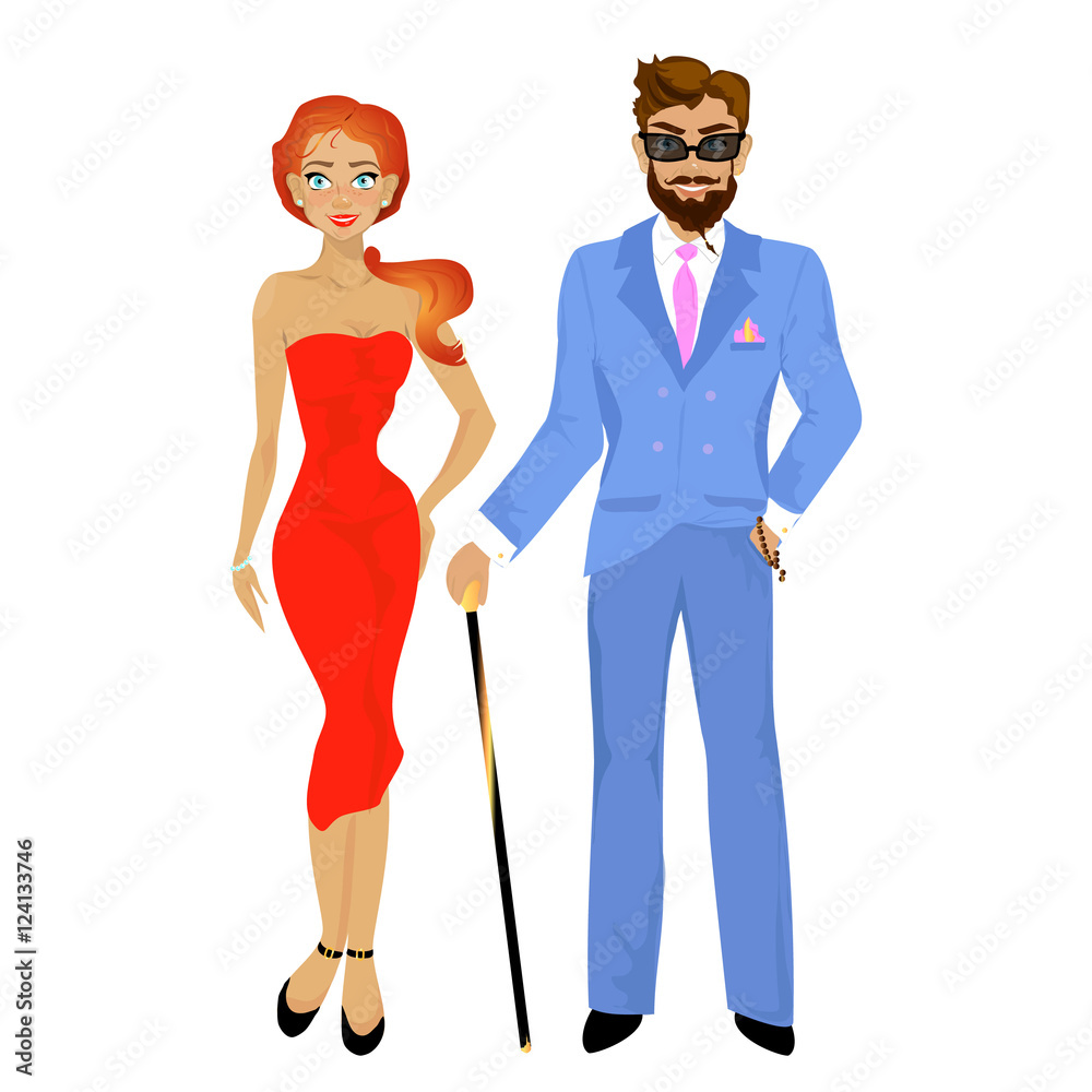 Cartoon characters of fashion elegant pair stylish men and beaut Cartoon characters of fashion elegant pair stylish men and beaut