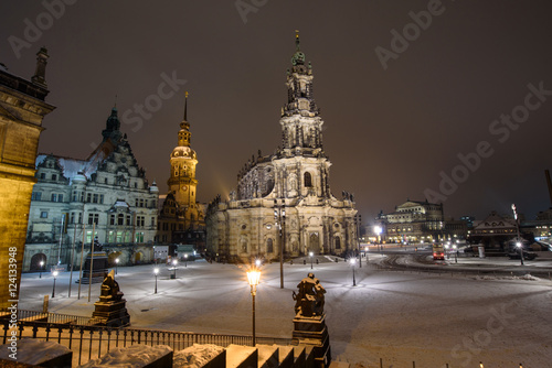 Dresden s Old Town at night in winter  desolate area