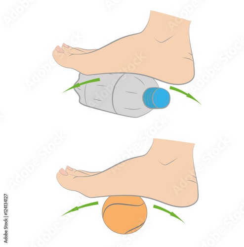 Foot massage tennis ball or a bottle. medical advice. vector illustration.