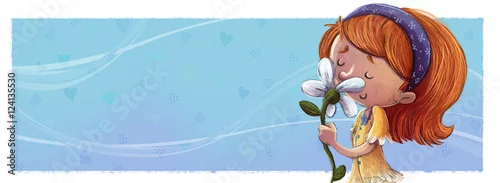 Obraz dziewczyna wącha kwiat w miłości