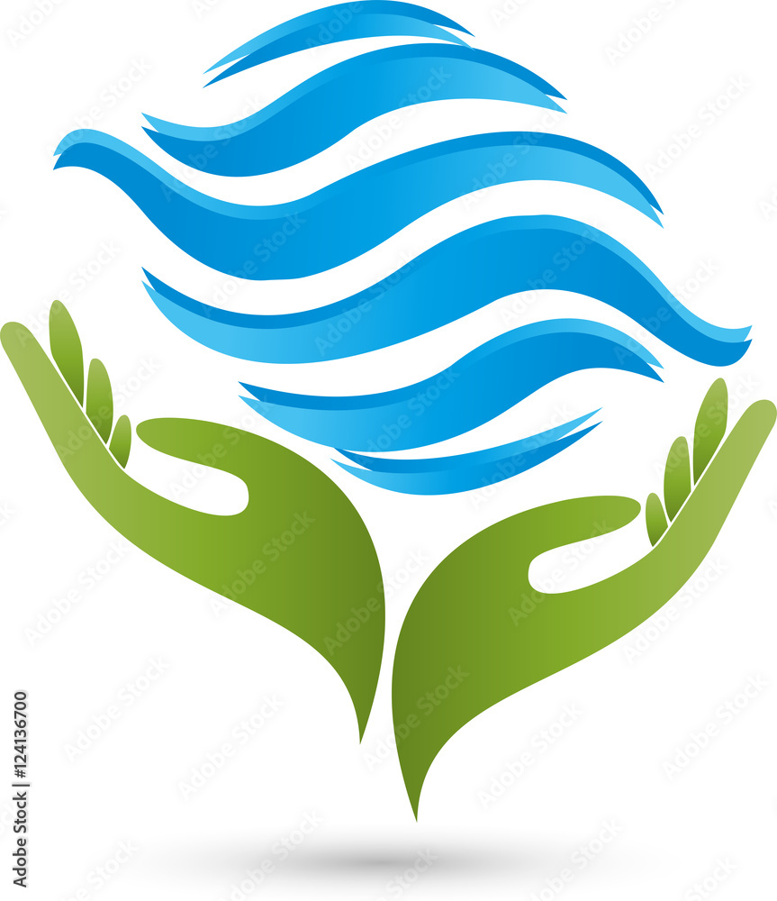 Fototapeta premium Zwei Hände, Wellen, Wasser, Logo