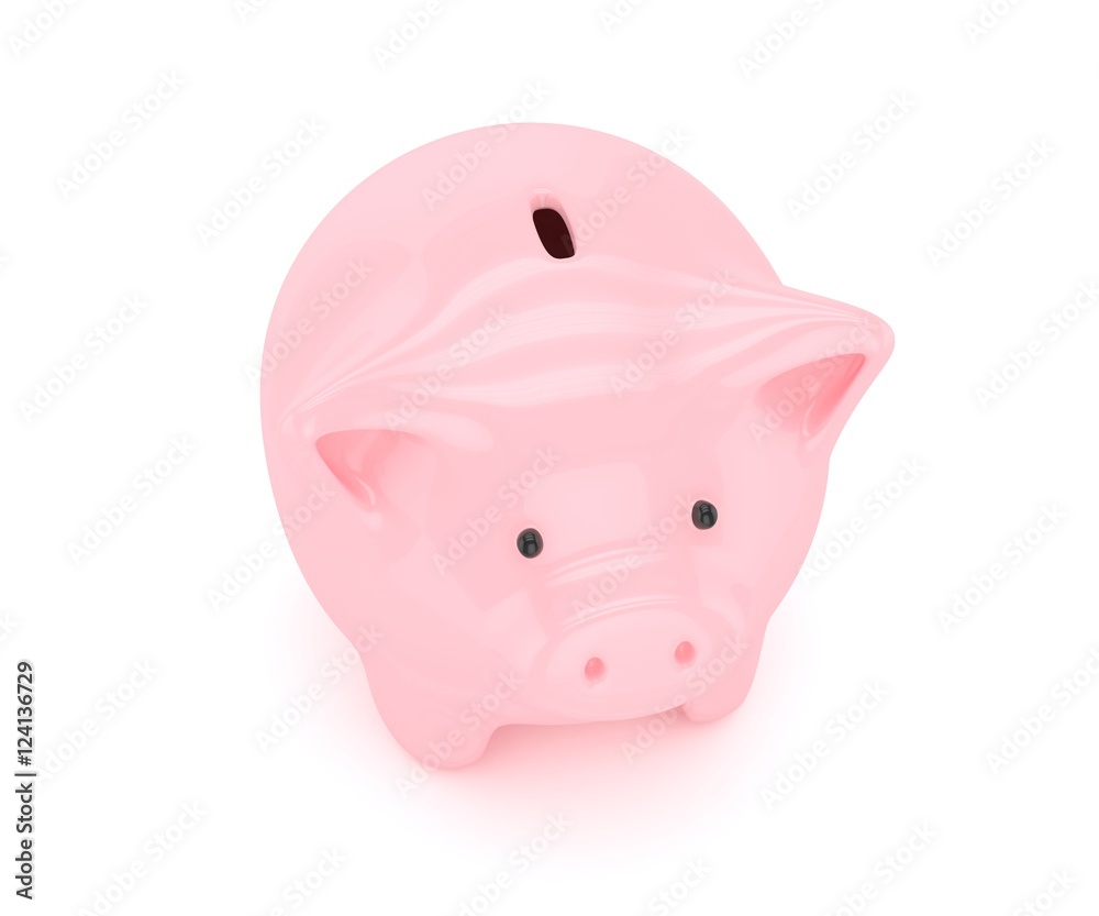 Pink shiny piggybank on white background. Concept of investment, savings and more. 3D rendering.