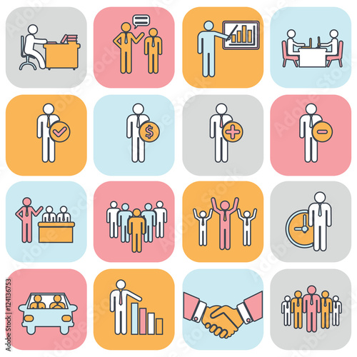 Human resources and management thin line icons set.