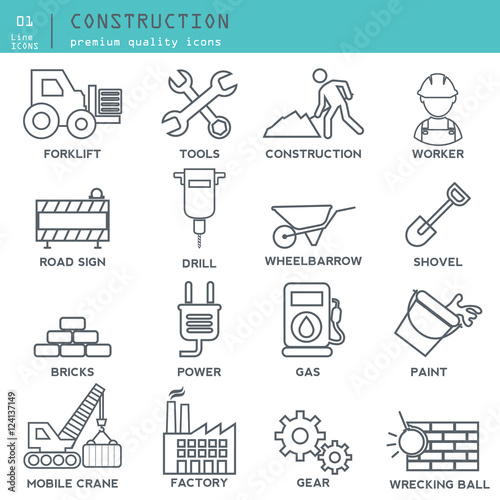 Vector industry, construction thin line icons set