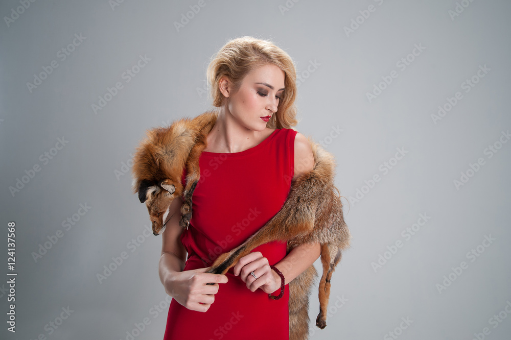 portrait of a girl that keeps drooping fur cloak of fox and look