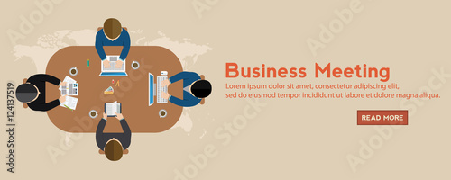 Flat designed banners for business meeting, successful career and brainstorming in flat style.