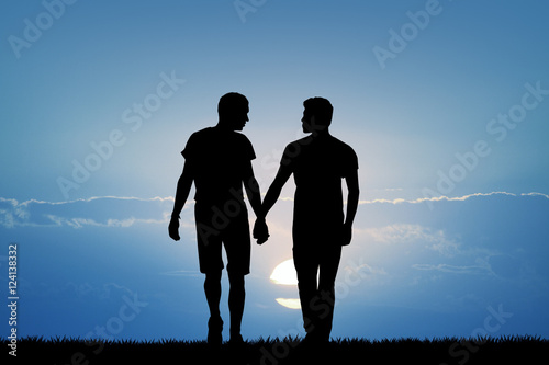 Canvas Print gay couple at sunset