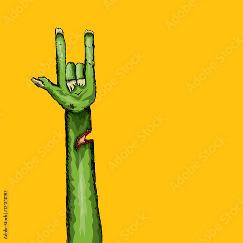 Zombie hand shows rock n roll gesture