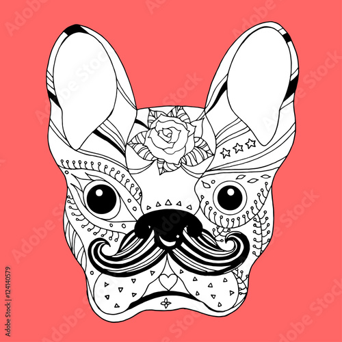 french bulldog sugar skull, frenchie cute dog day of the dead, vector hand drawn illustration design