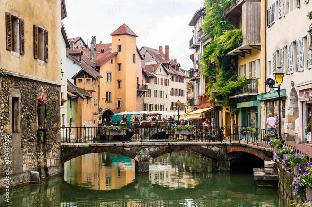 Streets, canal and Thiou river in Annecy, France Streets, canal and Thiou river in Annecy, France