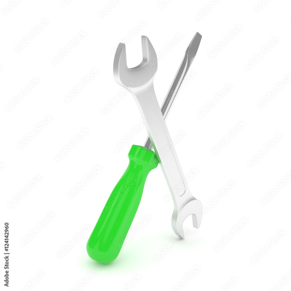 3D Illustration Wrench and screwdriver, service concept 3D Illustration Wrench and screwdriver, service concept