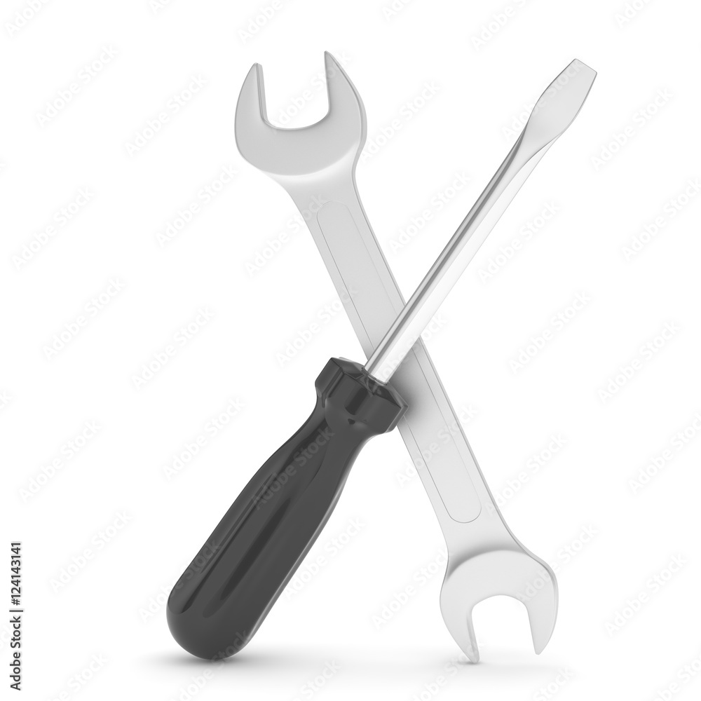 3D Illustration Wrench and screwdriver, service concept 3D Illustration Wrench and screwdriver, service concept