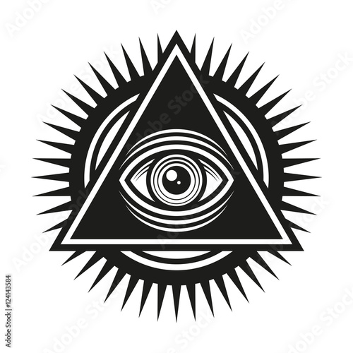 Masonic Symbol. All Seeing Eye Inside Pyramid Triangle Icon. Vector