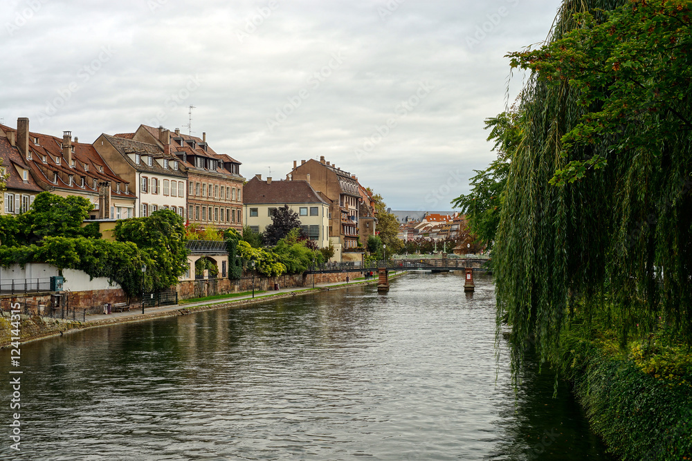 Autumnal river view, center of Strasbourg