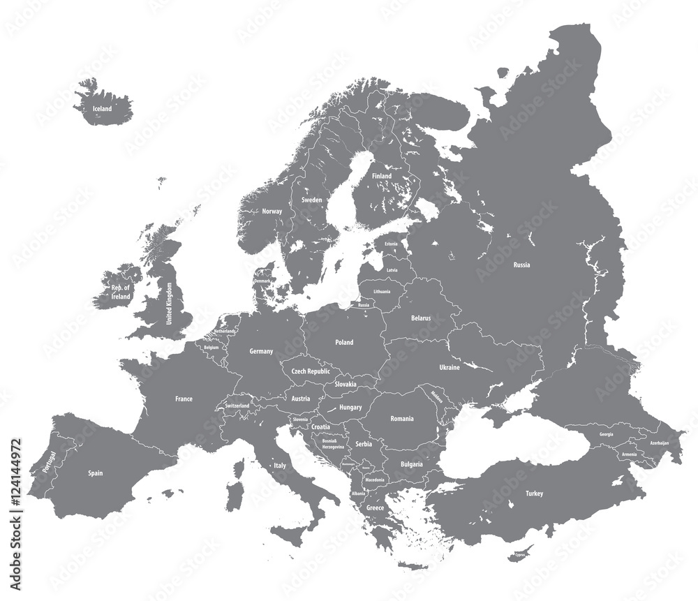 Obraz premium wektor europejskiej wysokiej szczegółowej mapy politycznej