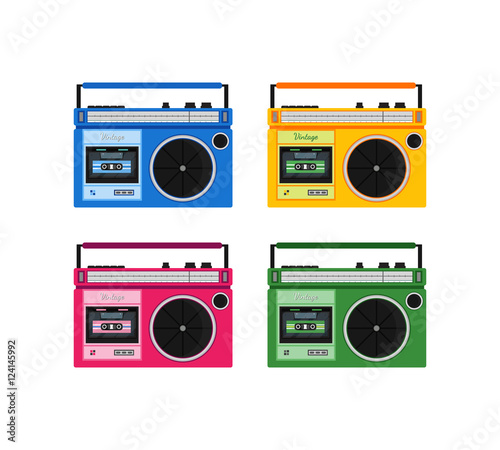 Retro colorful radio icons set. Modern flat design elements. Vintage isolated vintage object. Vector illustration.
