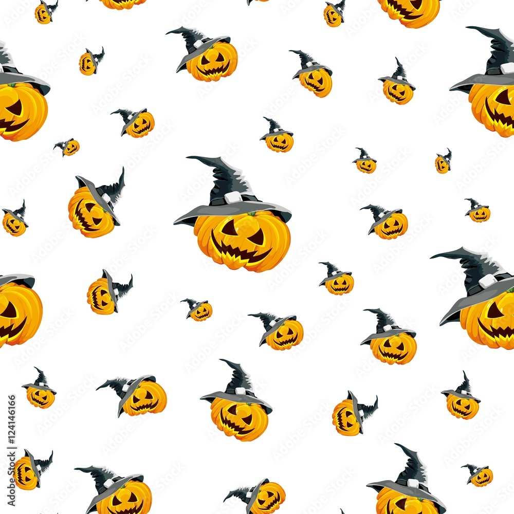 Seamless background for the holiday Halloween pumpkin with hat, white. Seamless background for the holiday Halloween pumpkin with hat, white.