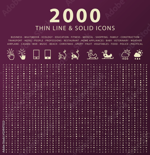 Set of 2000 Minimal and Solid Icons. Vector Isolated Elements.