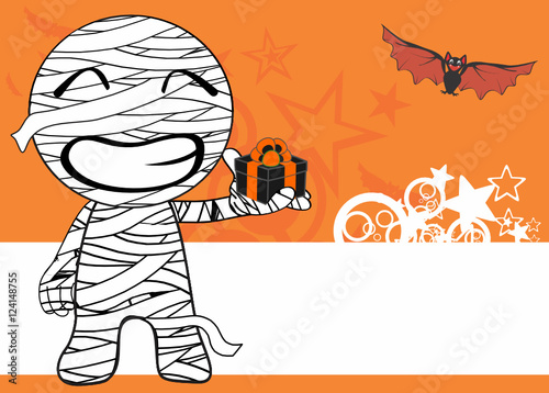 happy mummy kid expression cartoon halloween background in vector format