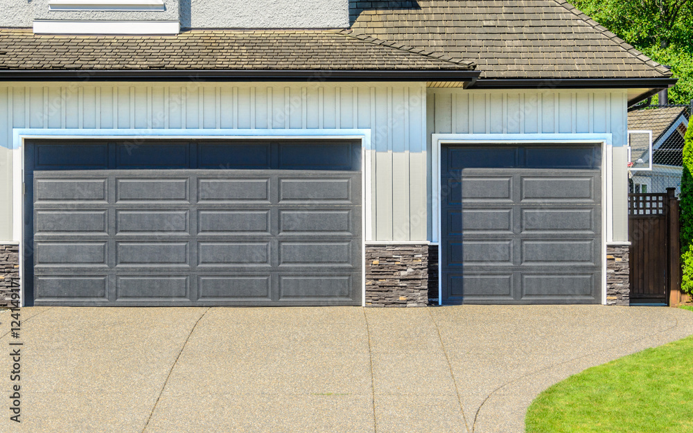 Fragment of a luxury house with a garage door in Vancouver, Canada.