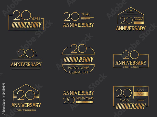 Twenty years anniversary celebration logotype. 20th anniversary logo set.