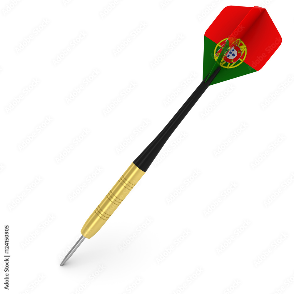 Dart with Portuguese Flag Flight Isolated on White 3D Illustration Dart with Portuguese Flag Flight Isolated on White 3D Illustration