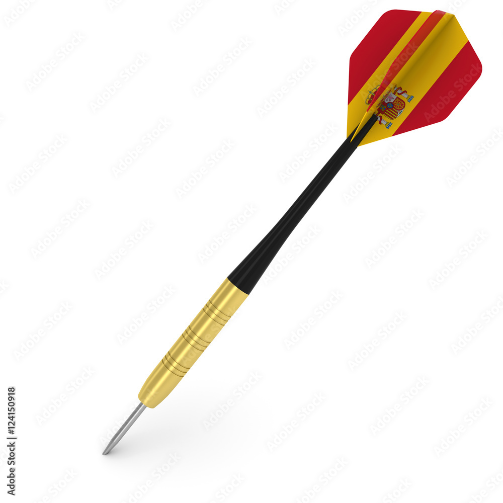 Dart with Spanish Flag Flight Isolated on White 3D Illustration Dart with Spanish Flag Flight Isolated on White 3D Illustration