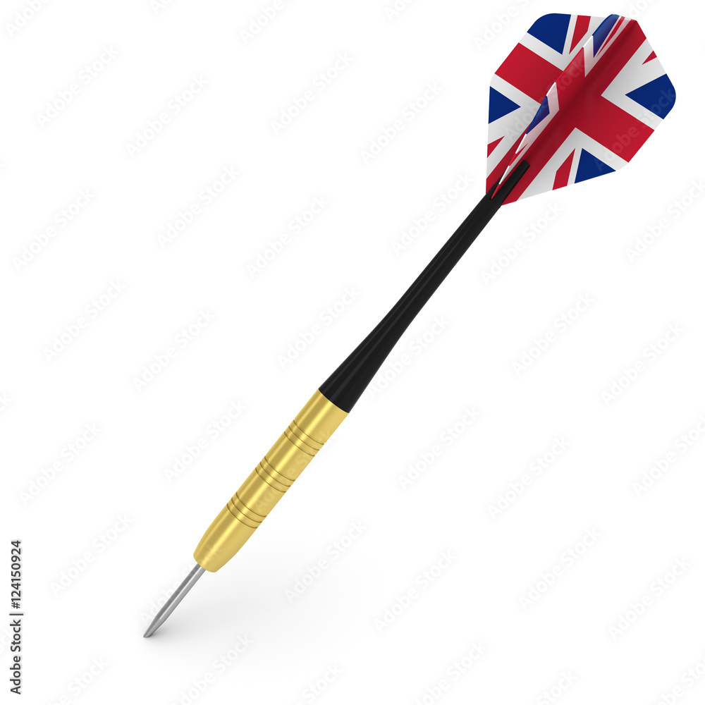 Dart with UK Flag Flight Isolated on White 3D Illustration Dart with UK Flag Flight Isolated on White 3D Illustration