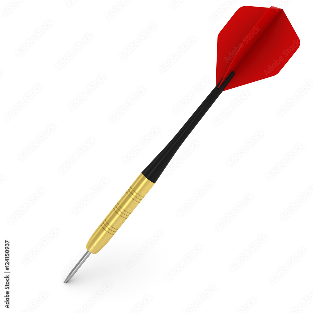 Dart with Red Flight Isolated on White 3D Illustration Dart with Red Flight Isolated on White 3D Illustration