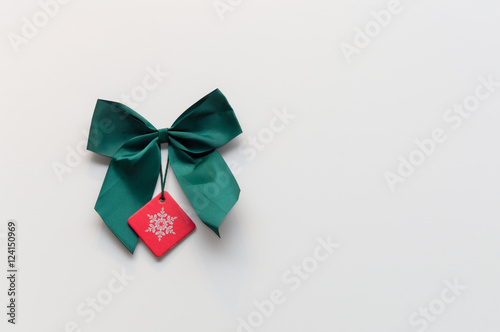 Christmas green ribbon isolated on white background with space for copy