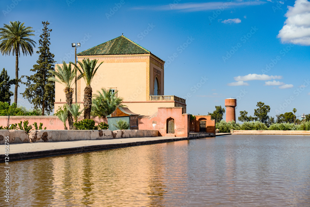 Obraz premium ancient pool with carps at menara garden in marrakesh