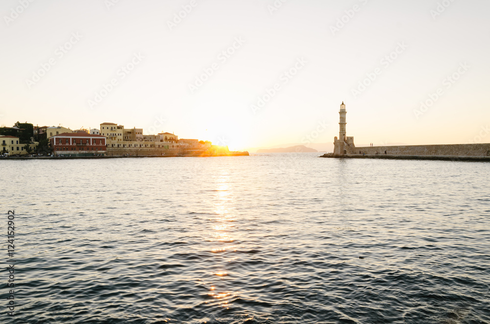 Chania old town harbour,  Crete island, Greece 