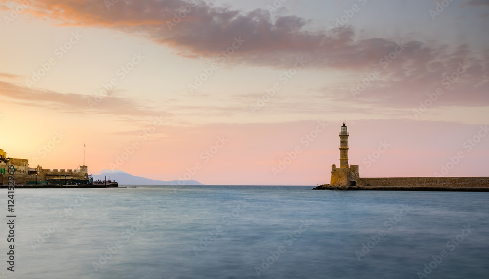 Chania old town harbour, Crete island, Greece