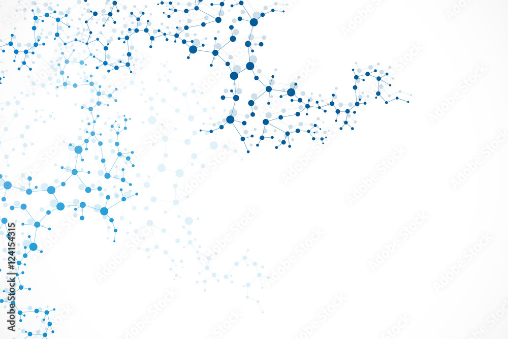 Structure molecule and communication Dna, atom, neurons. Science concept for your design. Connected lines with dots. Medical, technology, chemistry, science background. Vector illustration.