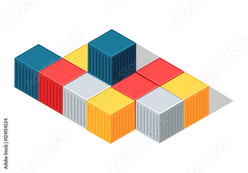 Sea Containers in Isometric Projection Vector