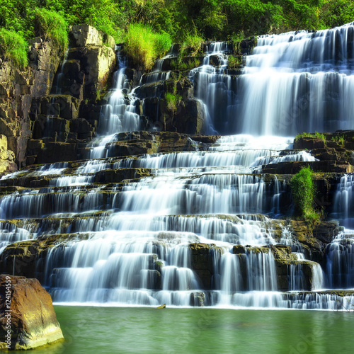 Tropical rainforest landscape with flowing Pongour waterfall. Da Lat  Vietnam