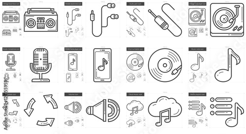 Music line icon set.