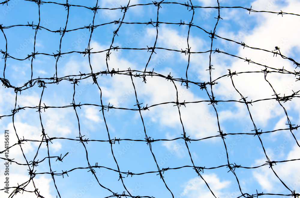 Barbed wire against blue sky Barbed wire against blue sky