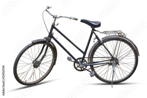 Vintage rusted bicycle isolated white background