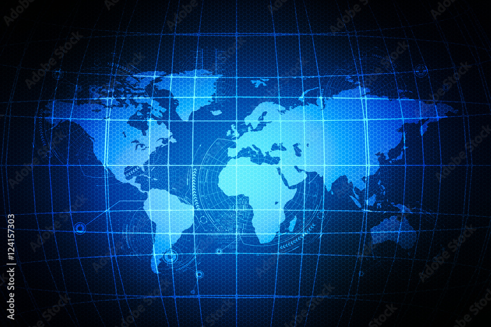  digital cyber world map technology concept, abstract background