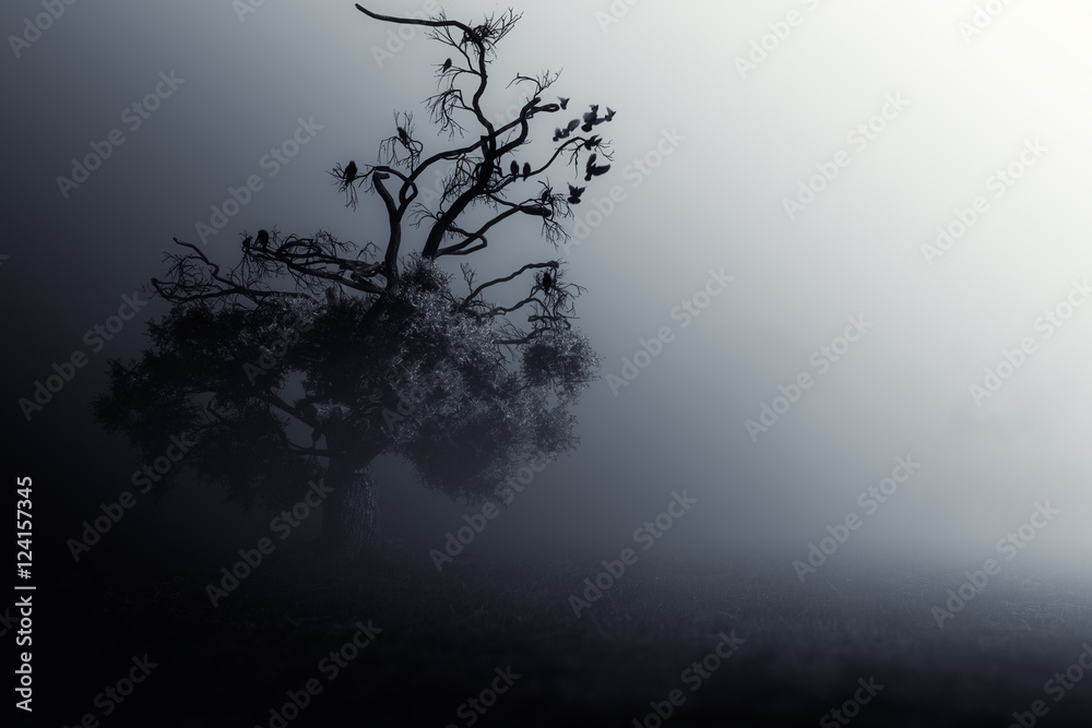 Spooky Tree Dark Night ./Halloween background.