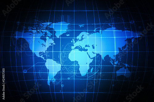  digital cyber world map technology concept, abstract background