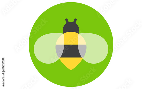 Bee icon isolated on green background. Honey flying bee. Insect. Flat style vector illustration.