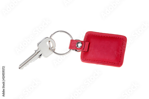 key with red Leather keychain isolated on white