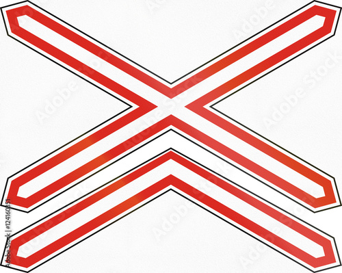 Obraz na plátně Hungarian warning road sign - Level crossing with multiple tracks