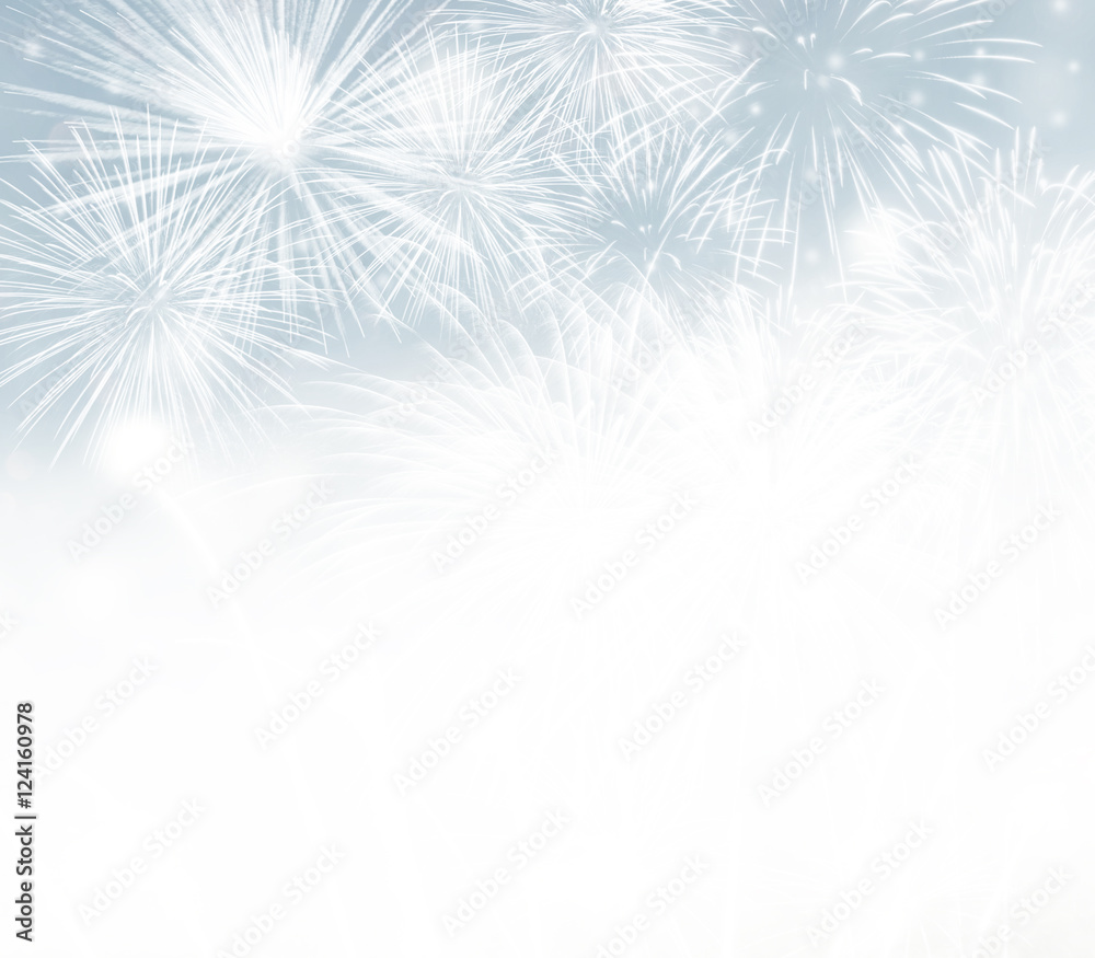 Obraz premium Abstract Blue Fireworks New Year and copy space. Background holiday.