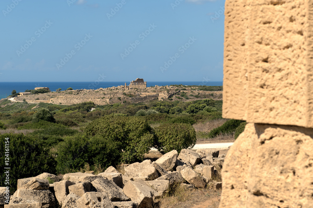 seascape seen from Ruins of greek temple Selinunte Sicily Italy